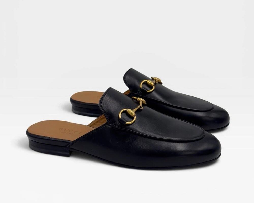 Princetown Size 35 Black Leather Horsebit Mules New